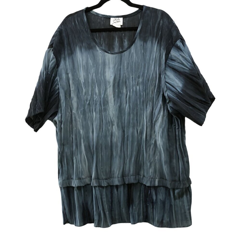 Vintage Chiffon Tunic‎ Top Womens 20W Blue Tie Dye Short Sleeve Relaxed Art